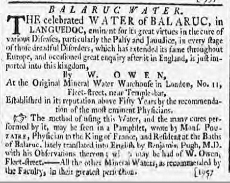Balaruc Water, Bath Chronicle, Thursday 5 March 1789