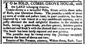 combe grove from the bath chronicle thursday 22 november 1781 300x155
