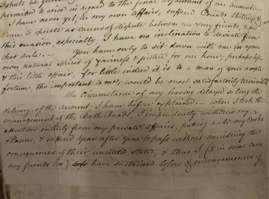 excerpt from letter by benjamin wingrove to john thomas of prior park bath record office acc446