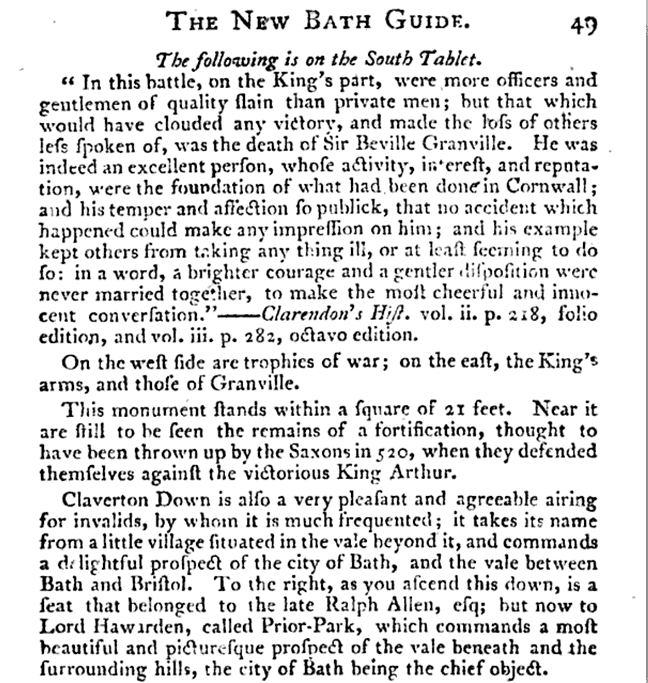 Prior Park, Bath Guide 1799, with reference to Lord Hawarden