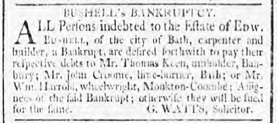 William Harrold, Wheelwright - Bath Chronicle and Weekly Gazette - Thursday 16 January 1794