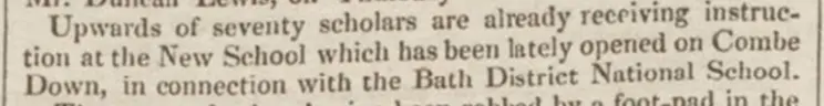 70 scholars on Combe Down, Bath Chronicle, 25 November 1830