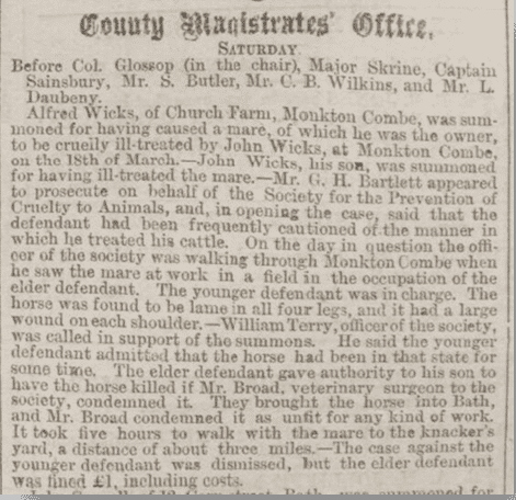 Alfred Wicks fined, Bath Chronicle, Thursday 8 April 1880