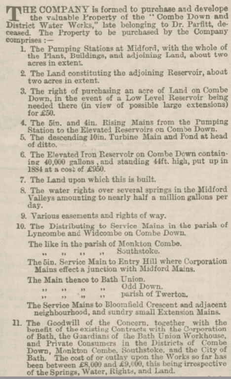 Bath and District High Level Waterworks Company Ltd., Bath Chronicle, Thursday 8 December 1887