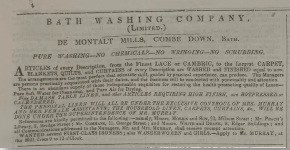 Bath Washing Company advert, Bath Chronicle, Thursday 24 March 1859