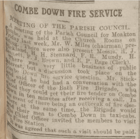 Combe Down fire service from the Bath Chronicle, Saturday 2 November 1912