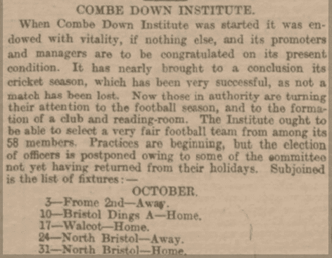 Combe Down Institute, Bath Chronicle,Thursday 10 September 1896