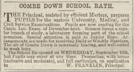 combe down school bath chronicle sunday 11 april 1886
