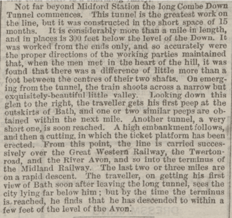 Combe Down tunnel, Western Gazette, Friday 3 July 1874