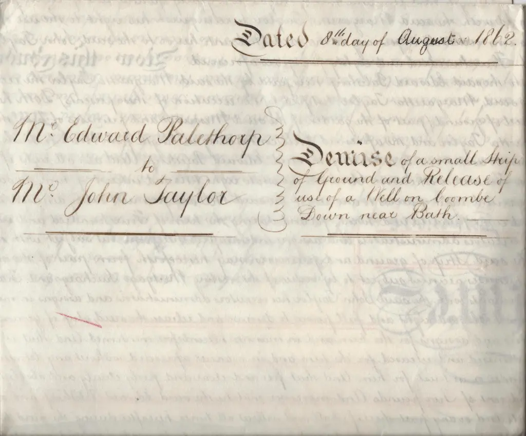 Deed dated 29th October 1862 for 115 Church Road, Combe Down, Bath for 115 Church Road, Combe Down, Bath