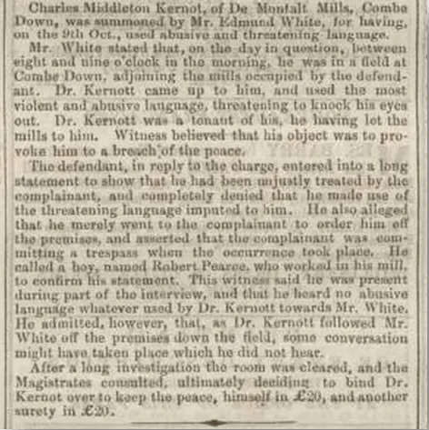 Kernot summons by Edmund White, Bath Chronicle, Thursday 16 October 1856