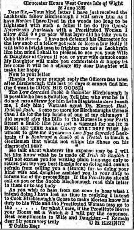 Letter from Kernot libel trial, Liverpool Mercury, Wednesday 12 July 1865