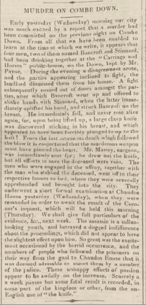 murder on combe down bath chronicle thursday 18 november 1841