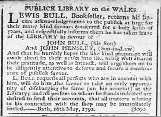 notice about lewis bull bath chronicle thursday 17 may 1792