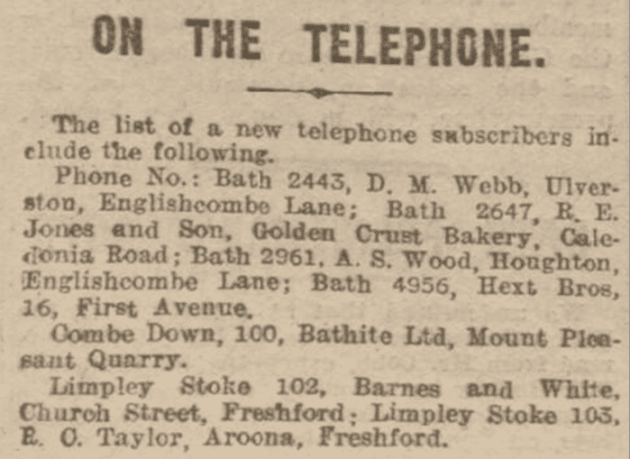 On the telephone, Bath Chronicle, Saturday 8 March 1930