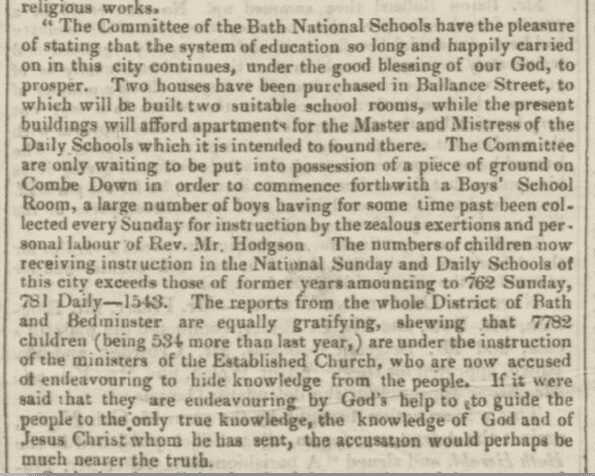 Purchase of school property on Combe Down, Bath Chronicle, Thursday 14 April 1836