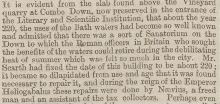 Roman Villa a Sanatorium, Bath Chronicle, Thursday 31 January 1867