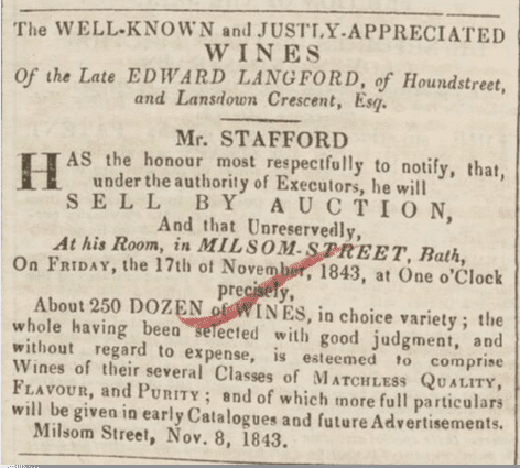 sale of edward langfords wines bath chronicle thursday 9 november 1843