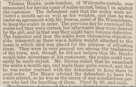 Thomas Hanks fined, Bath Chronicle, Thursday 5 October 1865