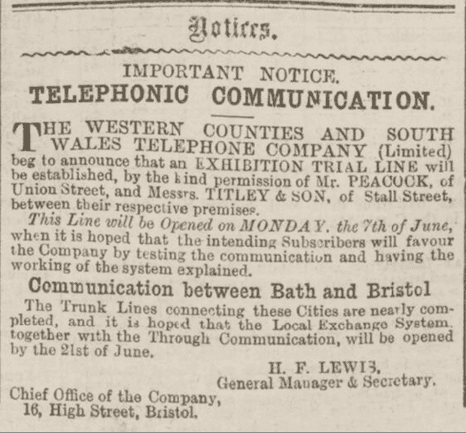 WCSWTC advert, Bath Chronicle, Thursday 10 June 1886