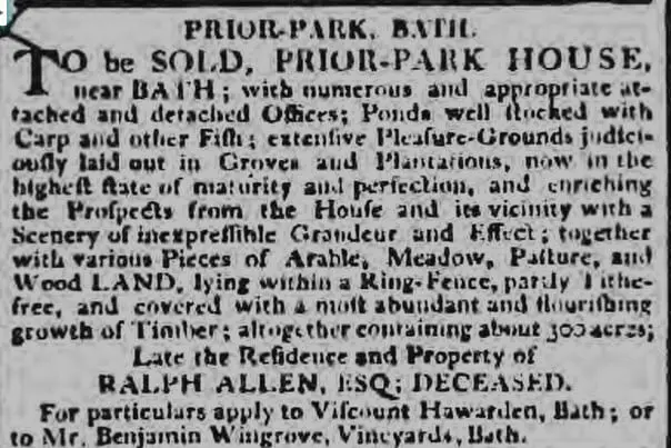 Prior Park still to be sold Bath Chronicle and Weekly Gazette - Thursday 05 May 1803