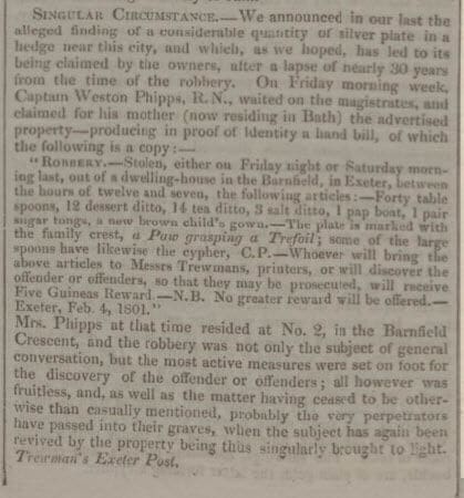 Capt Weston Phipps silver - Bath Chronicle and Weekly Gazette - Thursday 23 December 1830