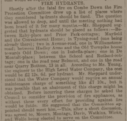 Fire Hydrants to be installed including Isabella Place in Bath Chronicle and Weekly Gazette - Wednesday 2 February 1898