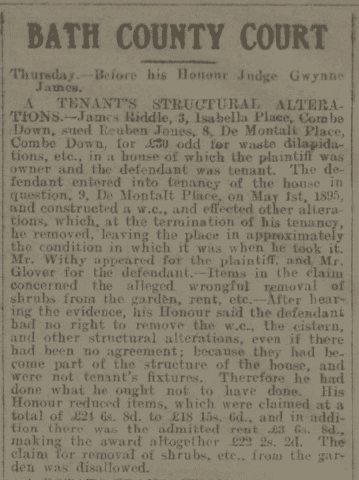 james riddle sues tenant bath chronicle and weekly gazette saturday 5 august 1916