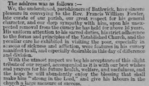 Rev Francis William Fowler leaves Bathwick - Bath Chronicle and Weekly Gazette - Thursday 3 February 1870