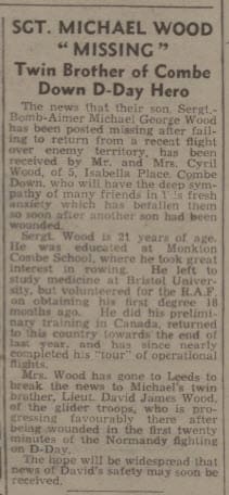 sergeant michael wood missing bath chronicle and weekly gazette saturday 22 july 1944
