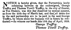 Treffry partnership dissolved 15 April 1859