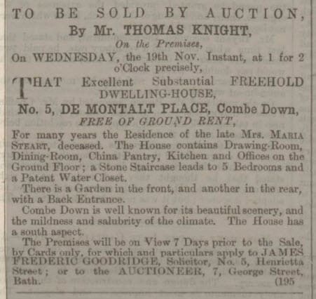 5 de montalt place for sale bath chronicle and weekly gazette thursday 6 november 1862