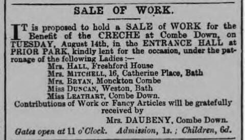 Creche at Combe Down Bath Chronicle and Weekly Gazette Thursday 2 August 1877