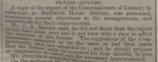 bailbrook house asylum report bath chronicle and weekly gazette thursday 6 january 1859