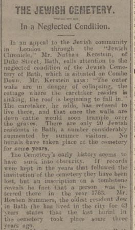 Bath Jewish Cemetery neglected - Bath Chronicle and Weekly Gazette - Saturday 21 January 1928