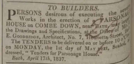 Building a parsonage on Combe Down - Bath Chronicle and Weekly Gazette - Thursday 20 April 1837