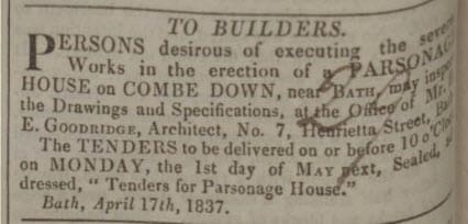 building a parsonage on combe down bath chronicle and weekly gazette thursday 20 april 1837