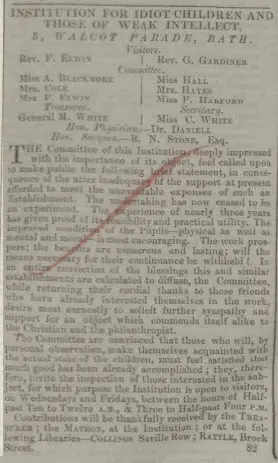 Institution for Idiot Children and those of Weak Intellect - Bath Chronicle and Weekly Gazette - Thursday 1 February 1849