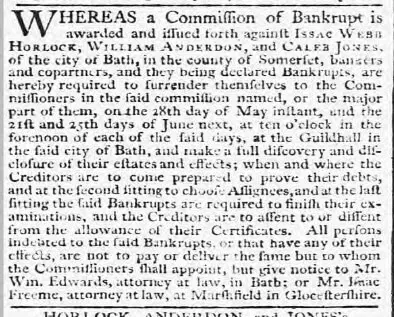 Isaac Webb Horlock bankruptcy - Bath Chronicle and Weekly Gazette - Thursday 16 May 1793