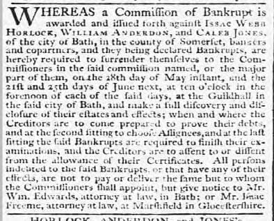 isaac webb horlock bankruptcy bath chronicle and weekly gazette thursday 16 may 1793