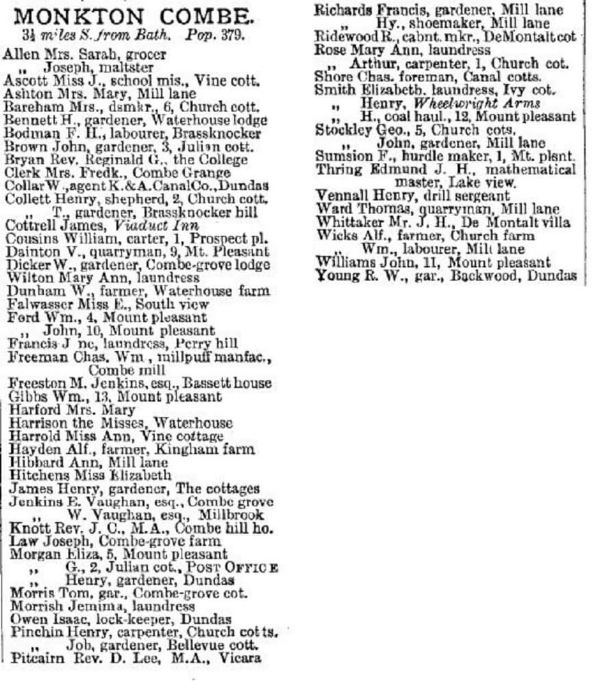 1884 85 po directory monkton combe