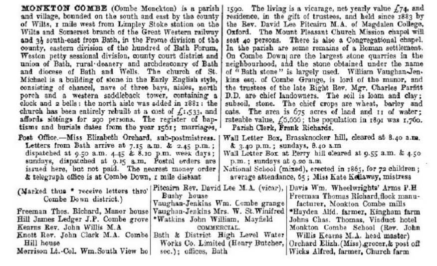1902 Kelly's Directory for Monkton Combe
