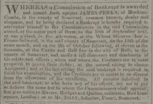 Bankruptcy of James Perks - Bath Chronicle and Weekly Gazette - Thursday 2 September 1824