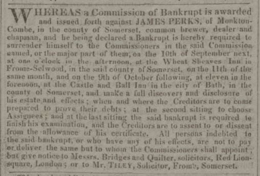 Bankruptcy of James Perks - Bath Chronicle and Weekly Gazette - Thursday 2 September 1824