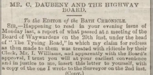 Charles Daubeney ridiculed letter (part) - Bath Chronicle and Weekly Gazette - Thursday 2 June 1887
