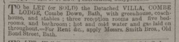 Combe Lodge to be let or sold - Bath Chronicle and Weekly Gazette - Thursday 11 September 1884