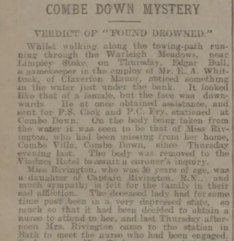 Death of Mary Sangster Rivington - Bath Chronicle and Weekly Gazette - Thursday 25 June 1908