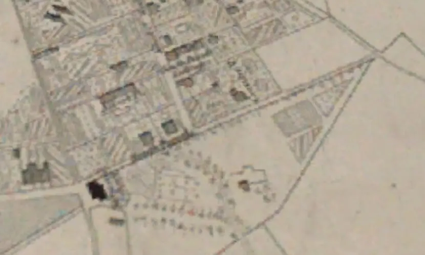 Detail from Cotterell's map of 1852 showing Eastern end of Church Road, Combe Down