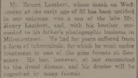 Ernest Lambert tuberculosis - Bath Chronicle and Weekly Gazette - Thursday 31 October 1901