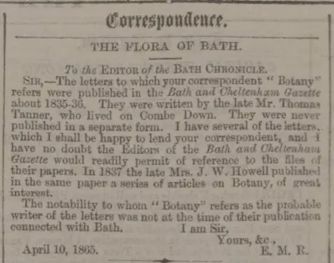 Information about Thomas Tanner - Bath Chronicle and Weekly Gazette - Thursday 13 April 1865